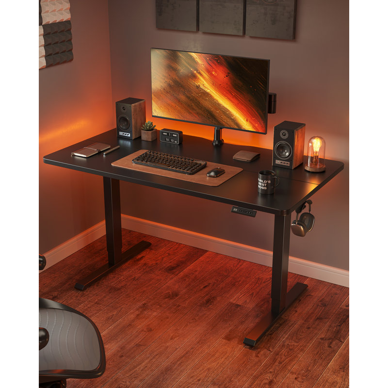 Bureau électrique debout, bureau assis-debout à hauteur ajustable, Noir, L 55 po x P 24 po