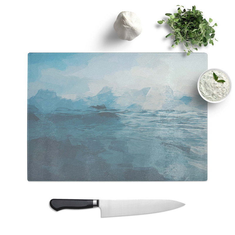Tempered Glass Clouds Above the Ocean Chopping Board, 39 cm W x 28.5 cm L
