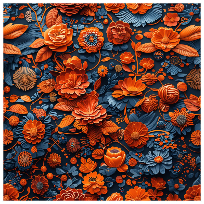 Édredon orange à motif floral bleu, Très grand lit