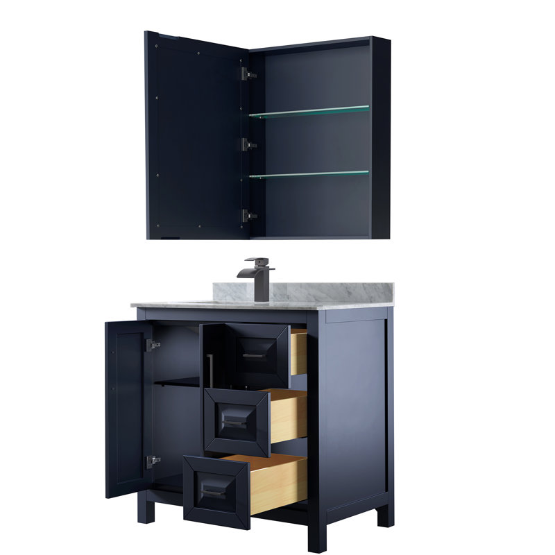 Daria 36'' Single Bathroom Vanity with Stone Top, Dark Blue/Matte Black