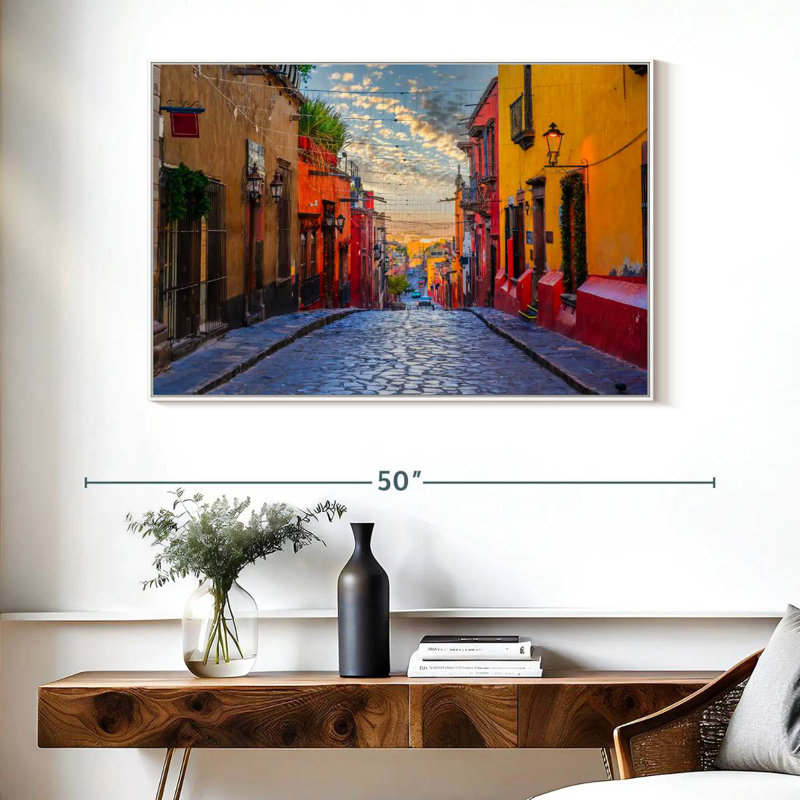 Rue San Miguel De Allende, Cadre flottant blanc, 40 po x 27 po