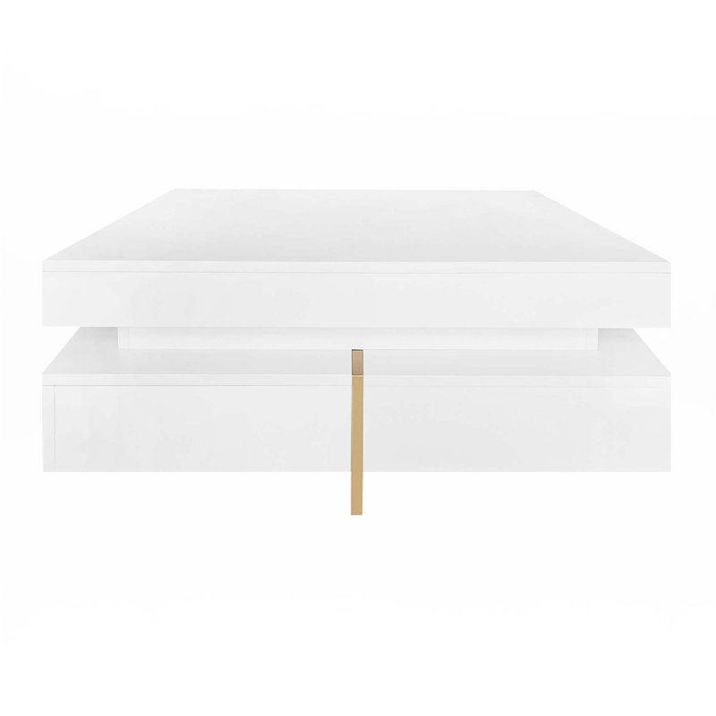 Table basse haute brillance avec 4 tiroirs, Blanc