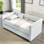 Lit de jour gris rembourré simple pour un espace de vie élégant et moderne avec revêtement et options pratiques-488157868