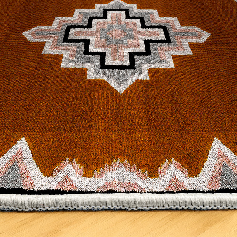 Argan Collection Digital Print Cotton-Polyester Brown Moroccan Rug, Runner 3'4" x 8'3"
