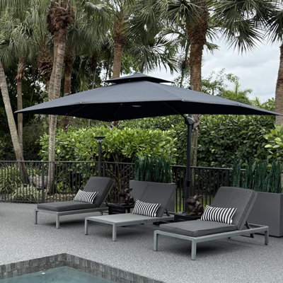 Parasol en porte-à-faux rectangulaire à double sommet écologique en tissu 9 pi x 12 pi avec base gris graphite