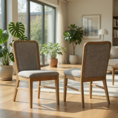 Ensemble de 2 chaises d'appoint Elora, tissu gris et bois naturel vieilli