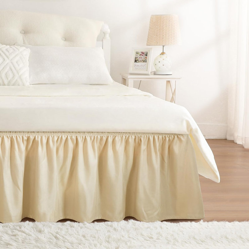 King Size Wrap-Around Elastic Bed Skirt, Light Beige