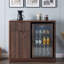 Armoire à café cannelée avec mini espace réfrigérateur et station de charge, buffet avec support à verres à vin-17047749