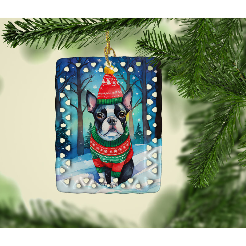 Ornement en porcelaine de Noël Boston Terrier, Boston terrier 3385