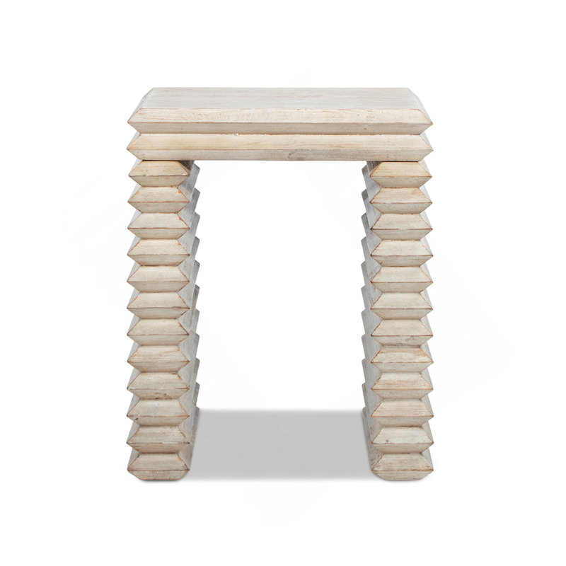 Table d'appoint à cascade géométrique en bois récupéré empilé Veda