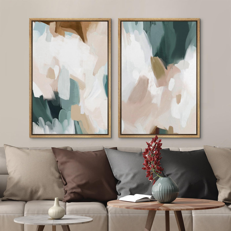 Aquarelle, pastel, blanc, motif bleu, illustrations abstraites, art moderne pour le salon, ensemble de 2 pièces encadrées sur toile