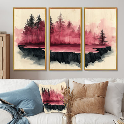 Le flux enchanté de la forêt de roses en cristal II - art mural forêt - ensemble de 3