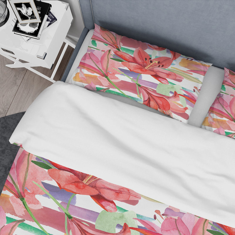 Ensemble de housse de couette floral rouge - fleur tropicale rouge - microfibre de polyester