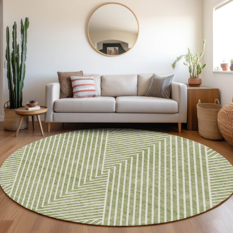 Premium Machine Washable Prisco Aloe Rug, Round 8'