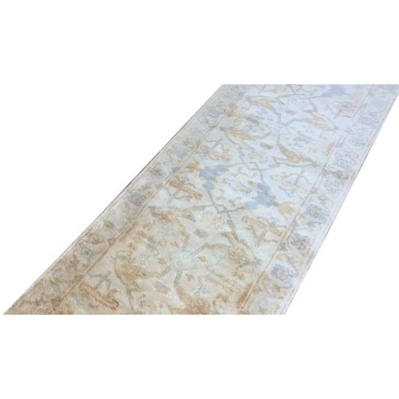 Demirji Oushak Ivory Oriental Handmade Hand-Knotted Runner Runner 2'8" x 12' Wool Area Rug
