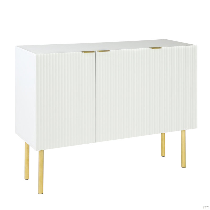 Geovanna Modern Luxury Sideboard Cabinet  Particle Board & MDF with Gold Metal Legs, Adjustable Shelves, White