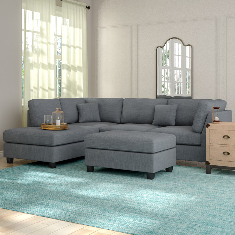 Upholstered L-Shaped Sectional Reversible, Gray