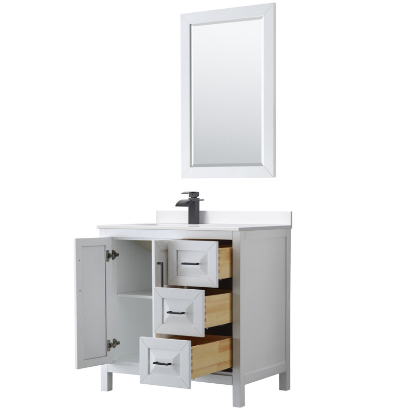 Daria 36'' W Single Vanity, White Cultured Marble, White, Matte Black
