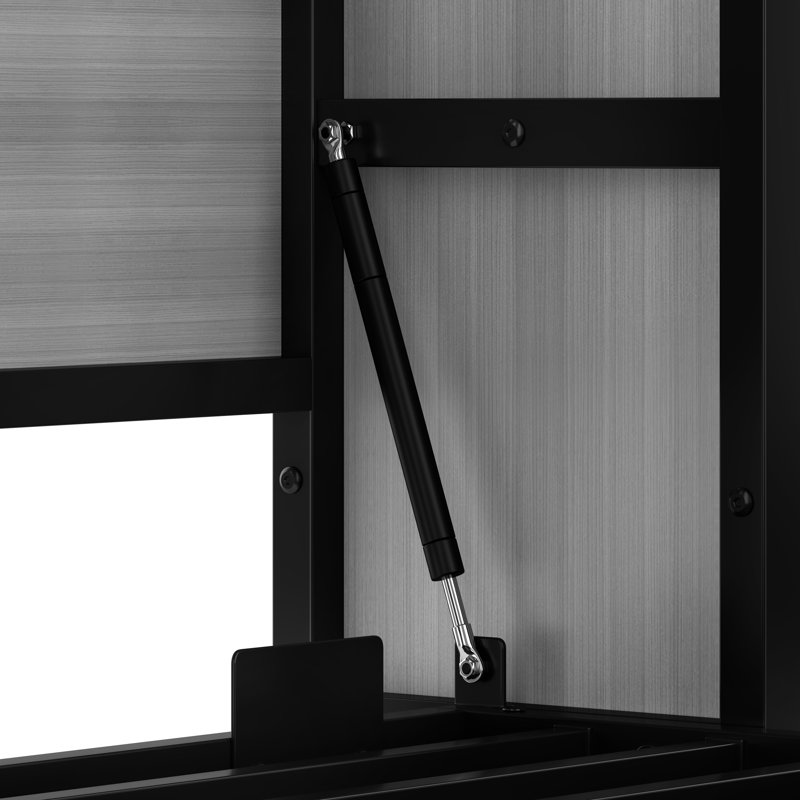 Lit simple gris pliable, lit en métal avec garde-robe intégré, tablettes ouvertes et prises de courant, conception 2 en 1 pour les espaces de vie de petite taille