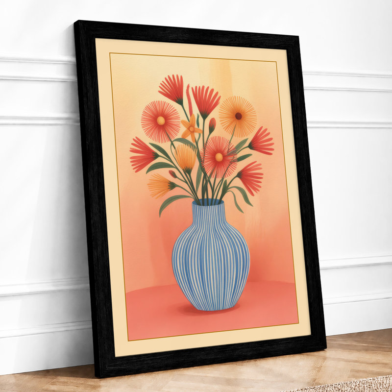 Coral Gerbera Arrangement Botanical - Framed Print, A2 - 59.4 x 42.0 cm, Black