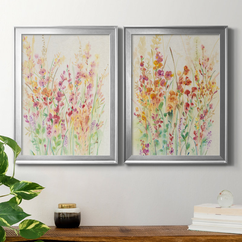 Brilliant Floral I - ensemble de 2 peintures sur toile encadrées, H 24,5 po x l 18,5 po x P 1 po, Argent