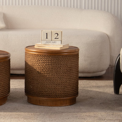 Table basse ronde en rotin avec rangement amovible