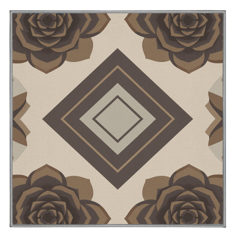 Machine Washable Orlandra Echeveria Modern & Contemporary Geometric Shapes Rug in Gray – Gray Binding, 6' Square
