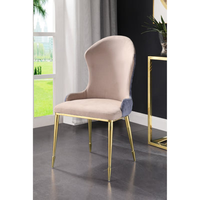 De 2 chaises d'appoint garnies de lavande tannées - siège rembourré, élégant, pieds dorés pour la décoration et 2 chaises à oreilles basses, acier inoxydable