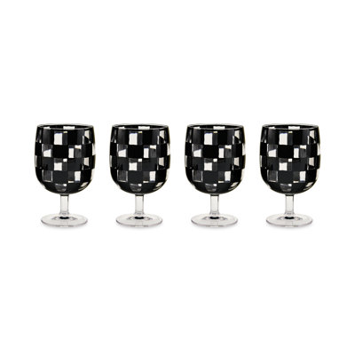 Blue Check Acrylic Water Goblets