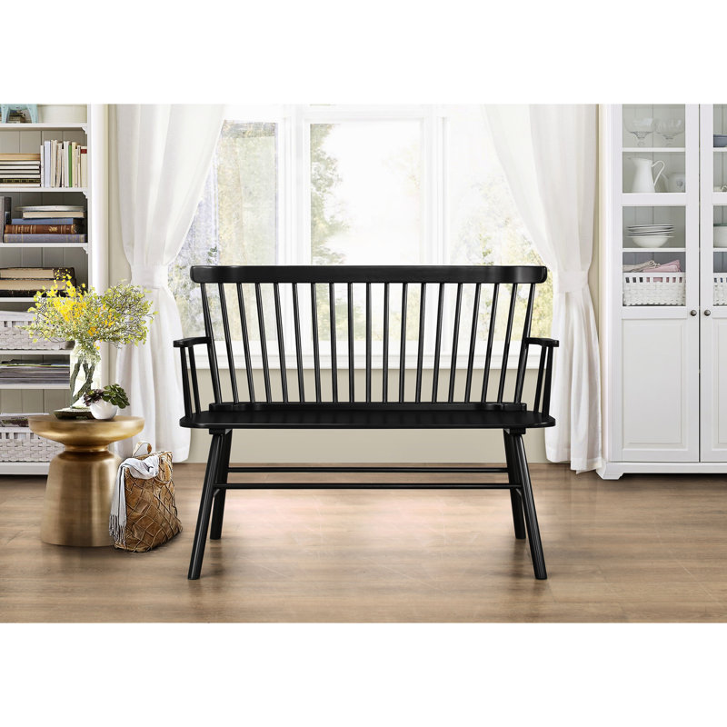 Ornementation de chaise en bois noir avec banc à dossier fuselé, Black