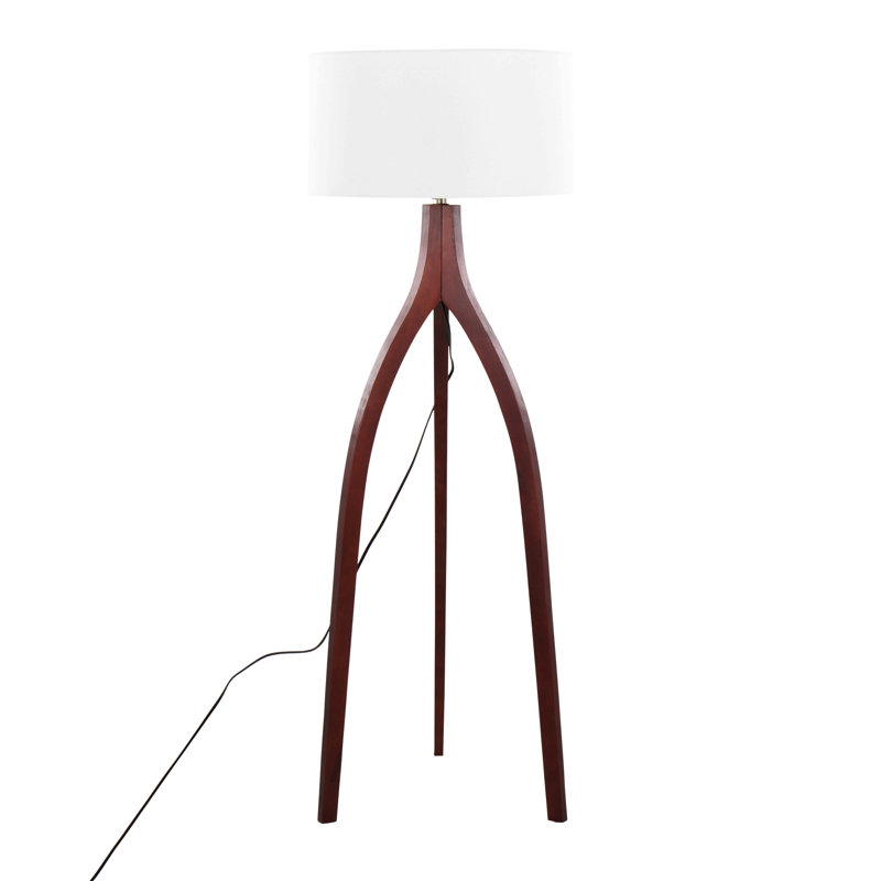 Lampe sur pied contemporaine en bois avec abat-jour en lin Wishbone, Noir