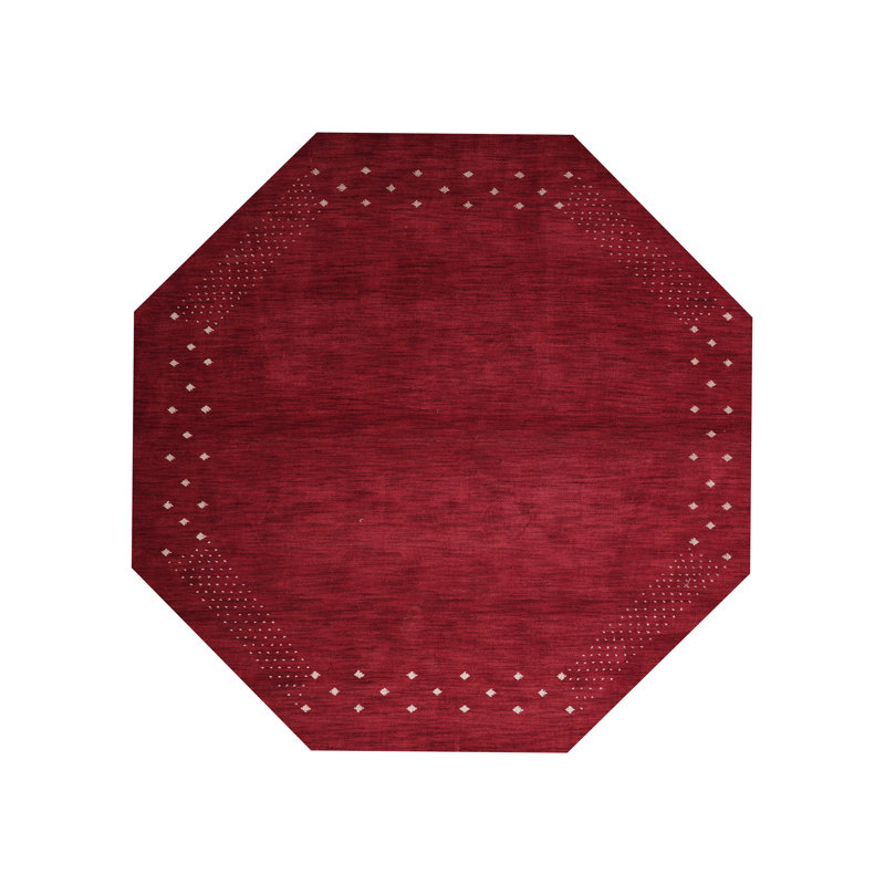 Anley Hand Knotted Loom Wool Eco-Friendly Area Rugs  - Octagon | Red Color | Contemporary Modern, High Pile Thick Handmade Anti Skid Area Rugs for Living Room, Bed Room