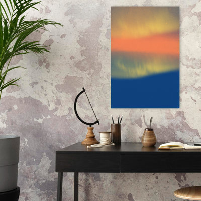 Abstract Landscape In Neon Orange Yellow On Blue Abstract Colourful Contemporary Landscape Nature Wall Art