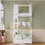 Structure de lit simple avec tiroirs de rangement et conception de fenêtre décorative, matériau en bois massif, cadre de lit plateforme avec tablettes de rangement, pour chambre d'enfant, filles, garçons et enfants-818091793-818091792