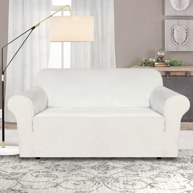 Housse de causeuse extensible en velours antidérapant et confortable, Ivoire
