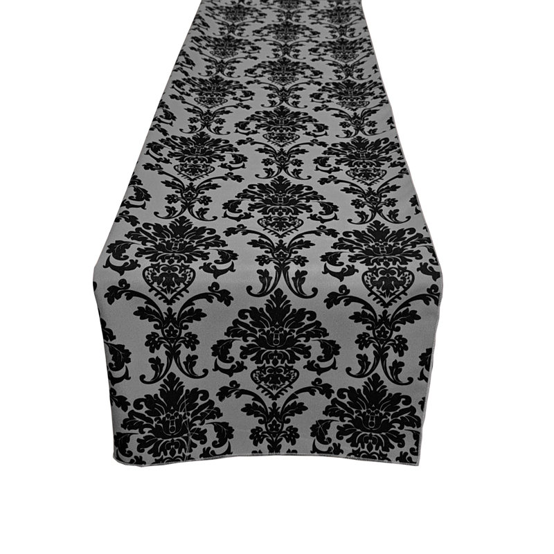 Poplin Damask Table Runner, Silver, 90" L x 12" W