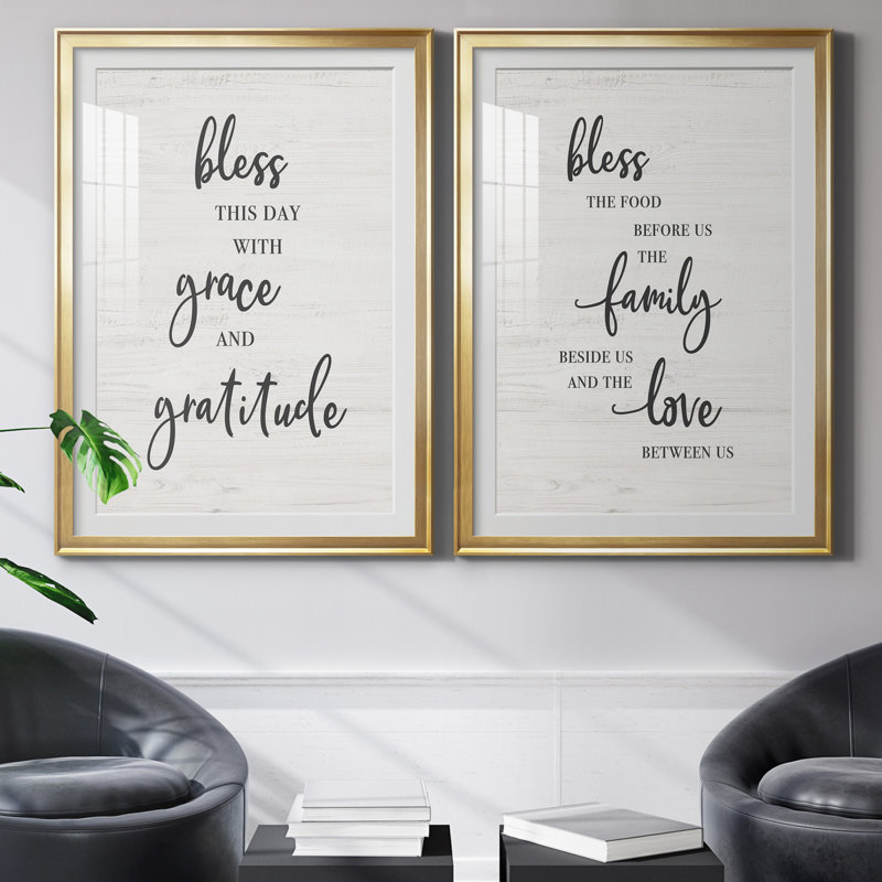 «Bless this Day», ensemble de 2 reproductions d'art textuel, H 26,5 po x l 73 po x P 1,5 po, Papier encadré doré, Blanc
