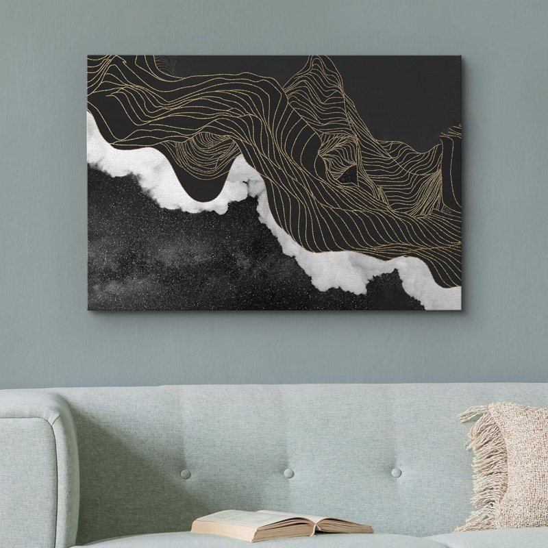 Paysage abstrait, vague de montagne, nature sur toile, Toile tendue, H 24 po x l 36 po x P 1,5 po