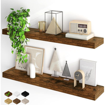 Étagères murales flottantes, ensemble de 2 tablettes flottantes de 101,6 cm (40 po), étagère suspendue avec fixations invisibles, étagères en bois pour salon, chambre, cuisine, brun