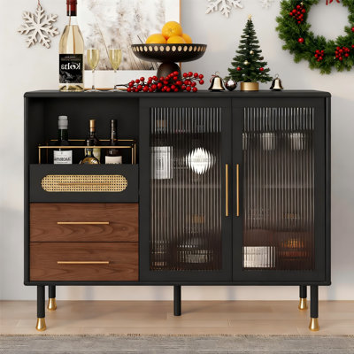 47" W Bar Cabinet with Adjustable Shelves & Wine Rack – Modern Bar Cabinet for Home