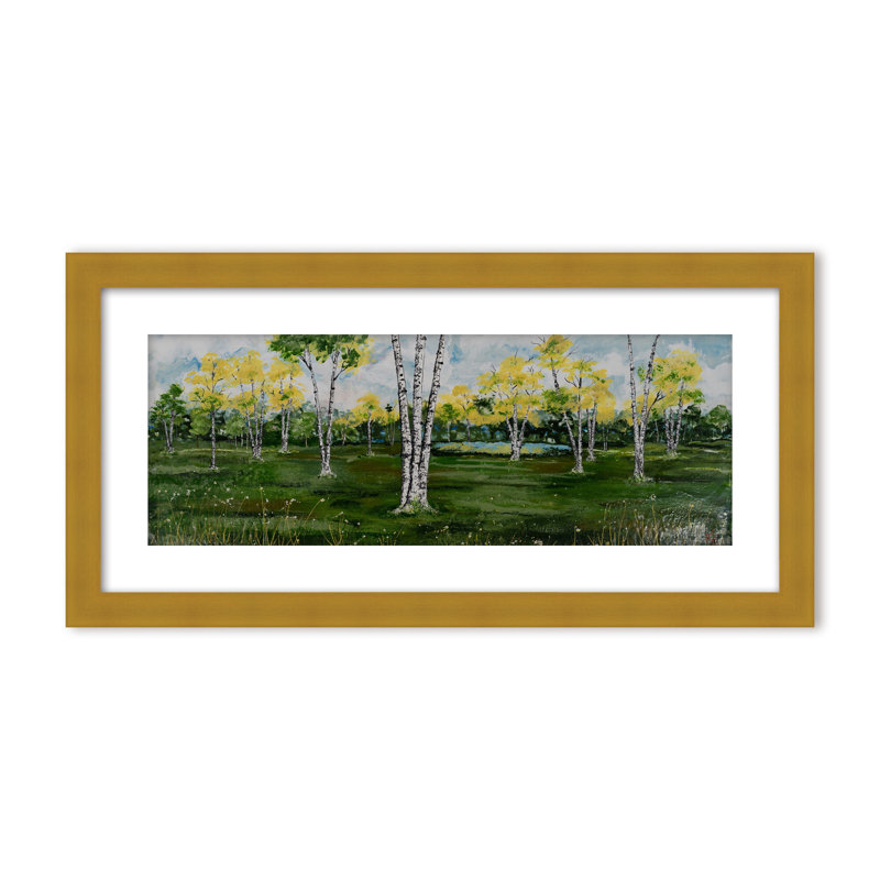 Nature Inspired "Summer Birchscape" Canvas Wall Art By , 8" H x 16" W, Framed Matted Print, Brown