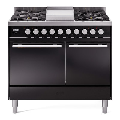 Cuisinière à double combustible ILVE Professional Plus II Series 40 po avec 6 brûleurs scellés et plaque de cuisson (propane liquide, porte pleine)