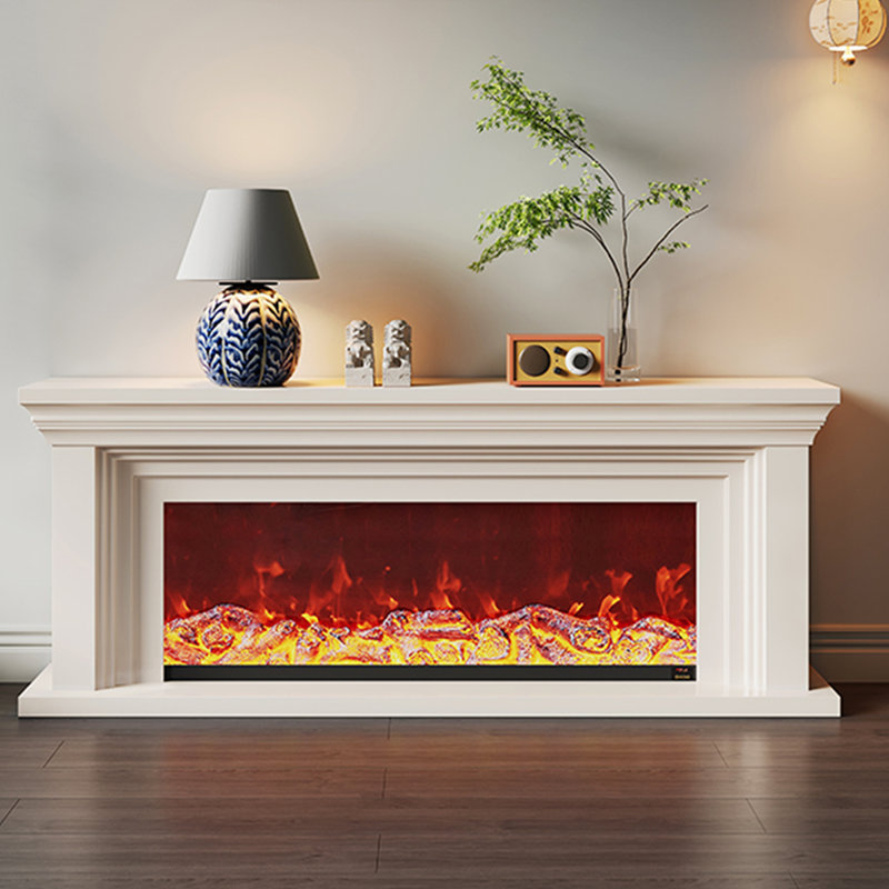 Foyer blanc en bois massif avec meuble télé, Blanc, H 31,5 po x l 78,74 po x P 12,6 po