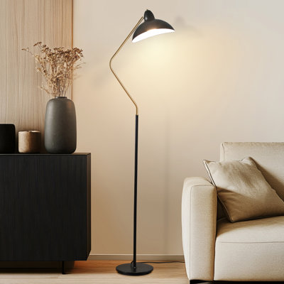 Swoop 69 in. Modern LED Adjustable Floor Lamp with Black Metal Bowl Shade and Gold Accent, Bulb Included