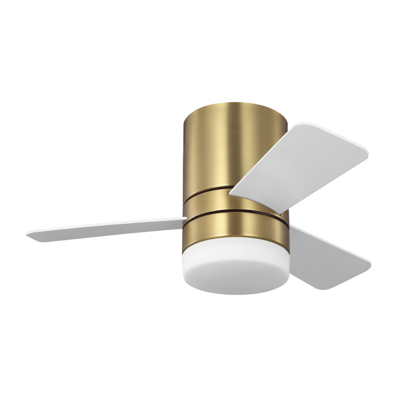Ventilateur de plafond d'intérieur avec pales blanches et génération génération Lighting Lighting, Laiton bruni / blanc mat