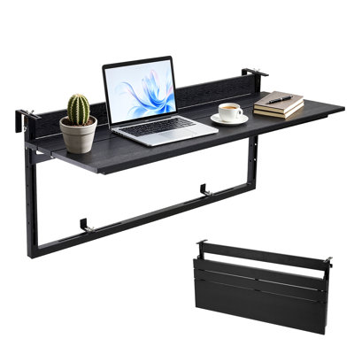 Table de balcon suspendue 101,6 cm x 38,1 cm, 27,2 kg, pliable, idéale pour une utilisation sur une rampe de terrasse ou de jardin. Compatible avec les rampes de 0 à 8,9 cm d'épaisseur. Hauteur réglable à 5 niveaux. Fabriqué en composite bois-plastique durable.