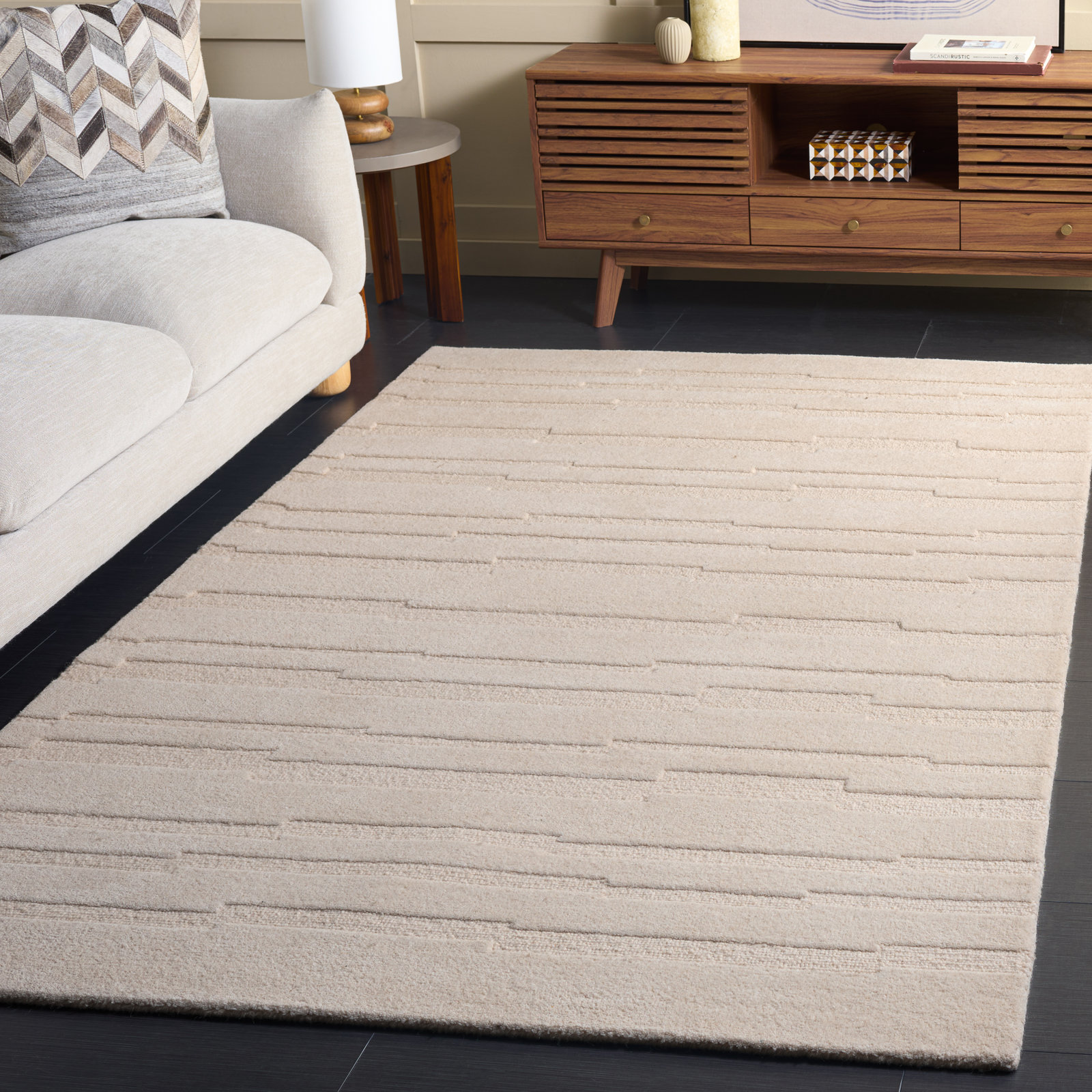 Elona Ivory Hand-Tufted Geometric Wool Rug, Rectangle 5' x 8'