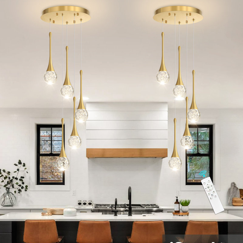 5-Light Glam Pendant Light Led Dimmable Chandelier Fixture, Gold