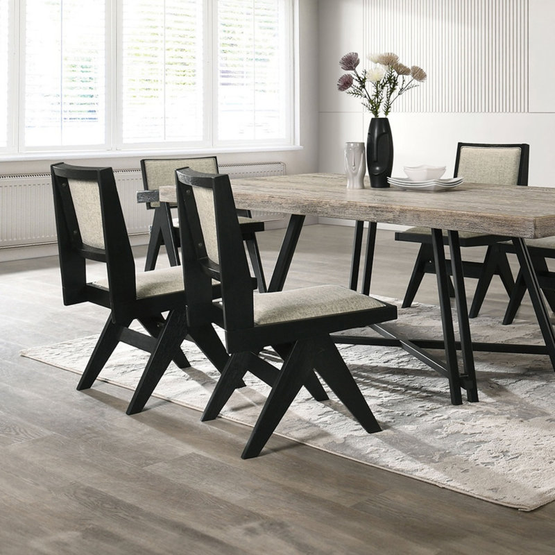 Ensemble de salle à manger 7 pièces contemporain avec table en bois d'hévéa, fauteuils et chaises d'appoint pour une expérience de salle à manger moderne