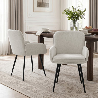 Chaises de salle à manger rembourrées en chenille avec pieds en métal (ensemble de 2)